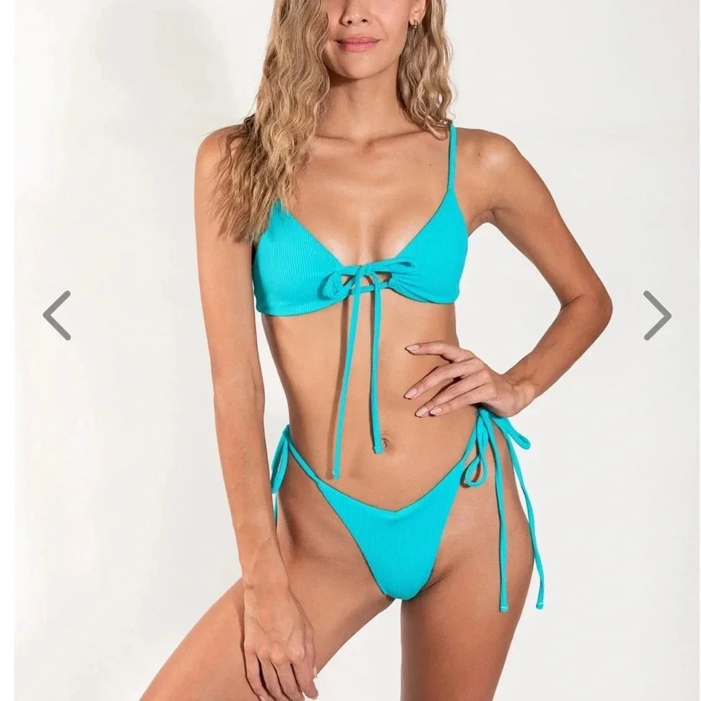 NWT OneOne Swimwear Bikini SET Cyan Blue Maggie Ariel Cheeky Medium Small NEW